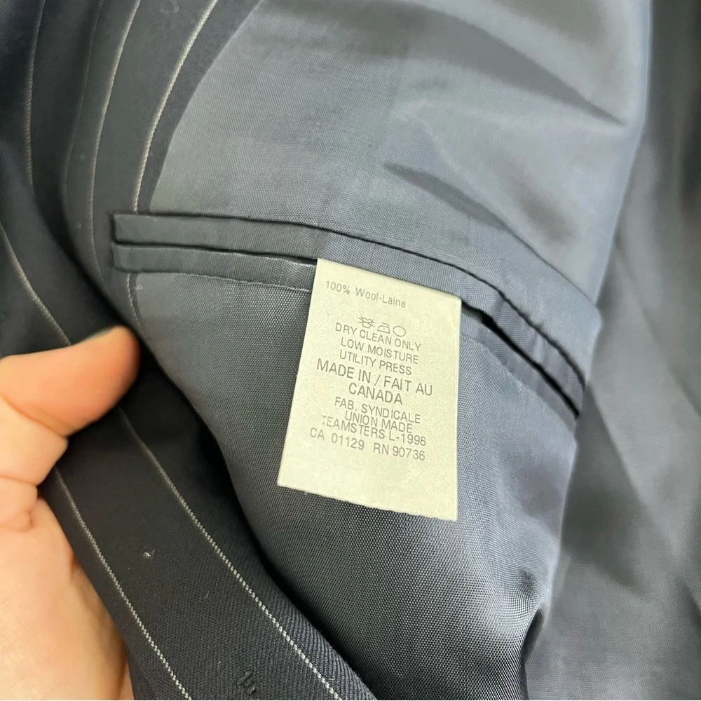 Lauren Ralph Lauren Mens Navy Striped Jacket Blazer Sport coat Wool 46L 3 button
